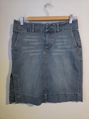 Jacob Connexion Stretch Denim Skirt Size 5/6 Blue Side Slit Casual